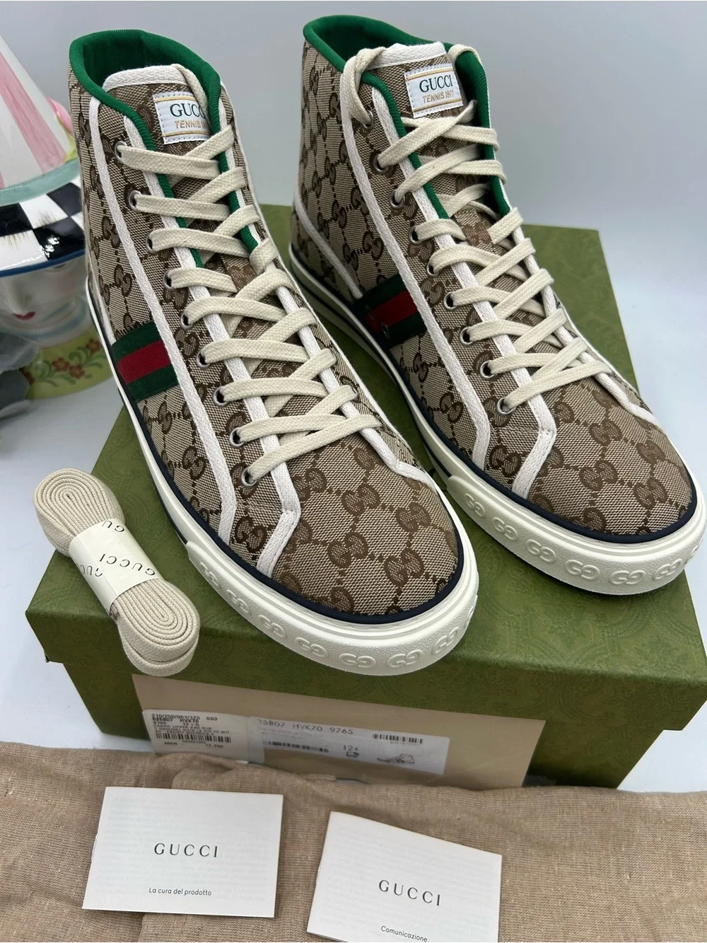 Men's Gucci tennis 1977 GG monogram canvas sneakers size 12.5 fits 13 US